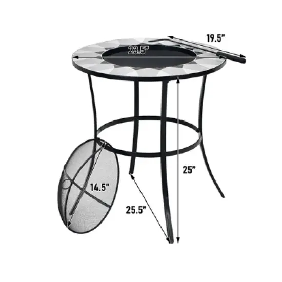 WELLFOR 23.5" Wood Burning Dining Fire Table With Mesh Cover & Poker W-10388 Black image {7}