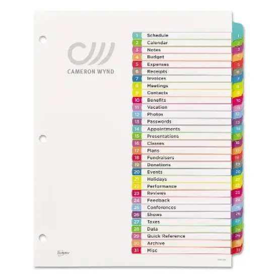 Avery Ready Index Table of Contents Dividers Multicolor Tabs 1-31 Letter 11846 image {1}