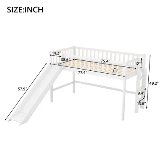 Twin Size Loft Bed with Ladder and Slide-ModernLuxe image {2}