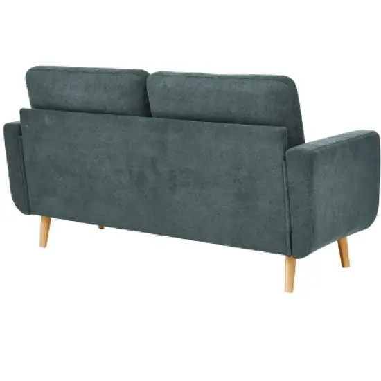 67.7" Wide Mid-Century Modern Polyester Tufted Loveseat Sofa With Wooden Legs image {3}