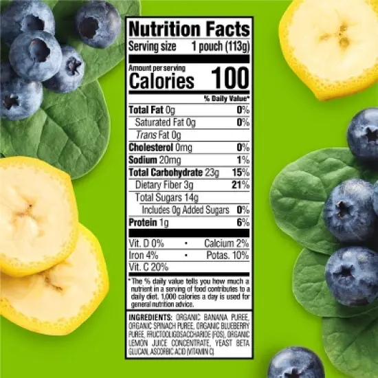 HappyTot Super Bellies Organic Bananas Spinach & Blueberries Baby Food Pouch - 4oz image {4}