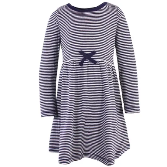 Touched by Nature Big Girls and Youth Organic Cotton Long-Sleeve Dresses 2pk, Navy Floral image {4}