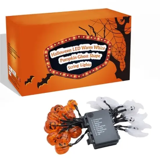 Joyfy 19.7FT 30 LEDs Halloween String Lights Decorations, Ghost Pumpkin String Light with 8 Lighting Modes for Halloween Party Indoor Outdoor Decor image {9}