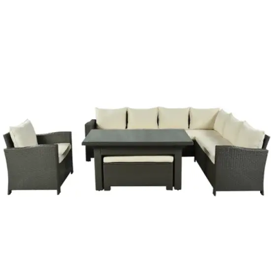 6 PCS Patio Outdoor Rattan Sectional Sofa Set, Conversation Seating Group with Cushions-ModernLuxe image {8}