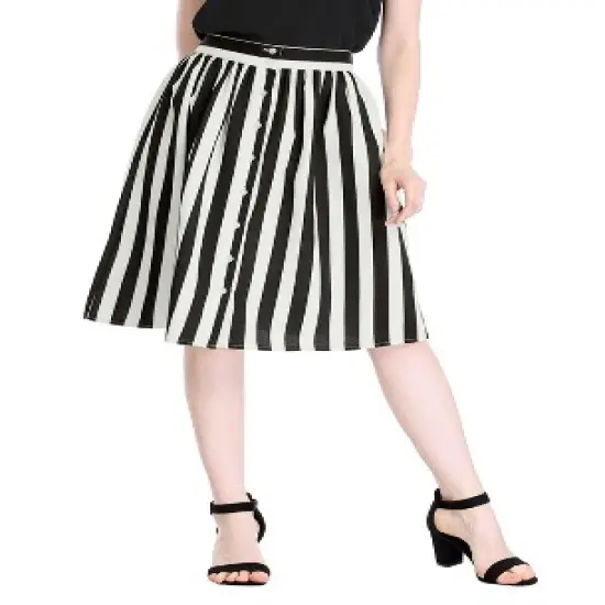 Allegra K Women's Stripes Button Front Elastic Back A-Line Midi Skirt image {1}