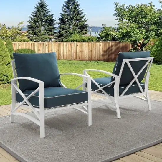 Kaplan 2pc Outdoor Accent Chairs - Navy/White - Crosley image {3}