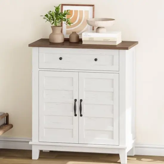 Farmhouse Sideboard Buffet Cabinet with 3-Tiers Adjustable Shelf, Kitchen Storage Cabinet, Bathroom, Entryway image {9}