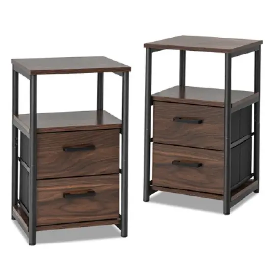 Tangkula 2PCS Nightstand Bedside End Table with 2 Fabric Drawers & Storage Shelf image {8}