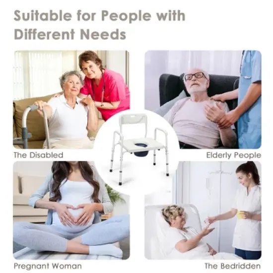 Costway 3-in-1 Bedside Commode Portable Toilet w/ Adjustable Height & Drop-arm image {6}
