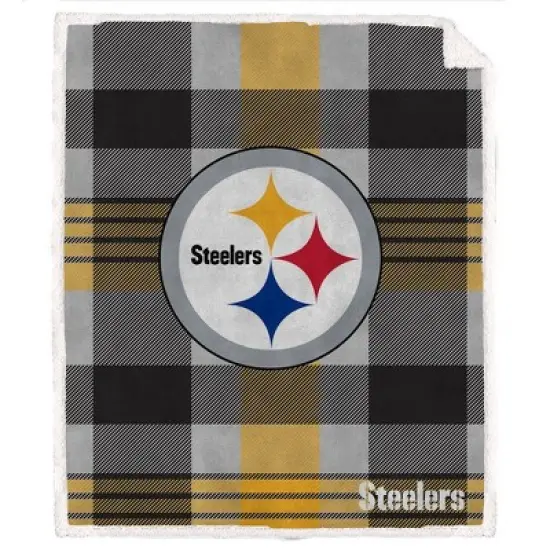NFL Pittsburgh Steelers Plaid Steel Royal Plush Faux Shearling Blanket image {2}