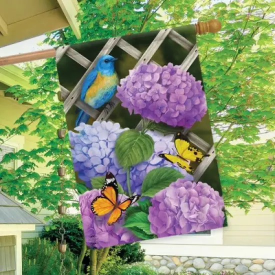 Hydrangea Gathering Spring House Flag Floral 28" x 40" Briarwood Lane image {2}