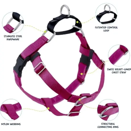 2 Hounds Design Freedom No-Pull Dog Harness Training Package, Medium (1" wide), Raspberry image {1}