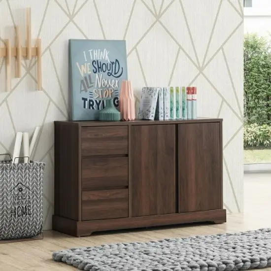 Costway Buffet Sideboard Cupboard Cabinet Console Table W/ 3 Drawers & Adjustable Shelf image {2}
