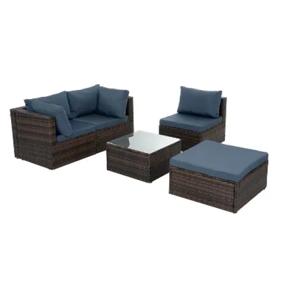 Patio Furniture, Outdoor Furniture, Seasonal PE Wicker Furniture, 5 Set Wicker Furniture With Tempered Glass Coffee Table image {2}