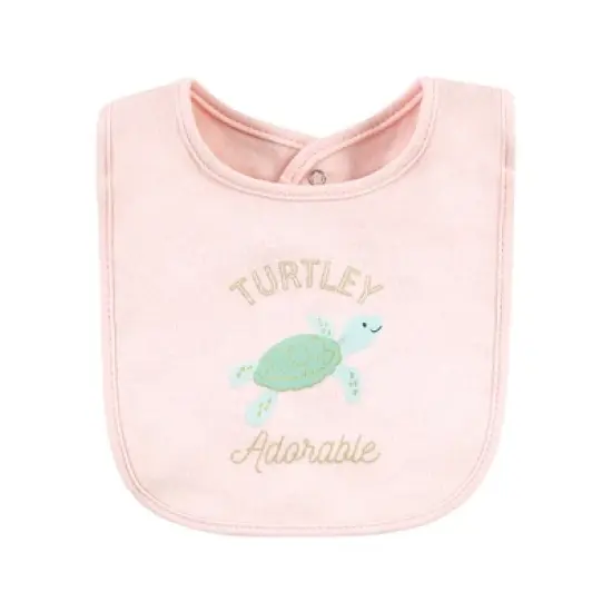 Hudson Baby Infant Girls Cotton Bibs, Turtley Adorable, One Size image {2}