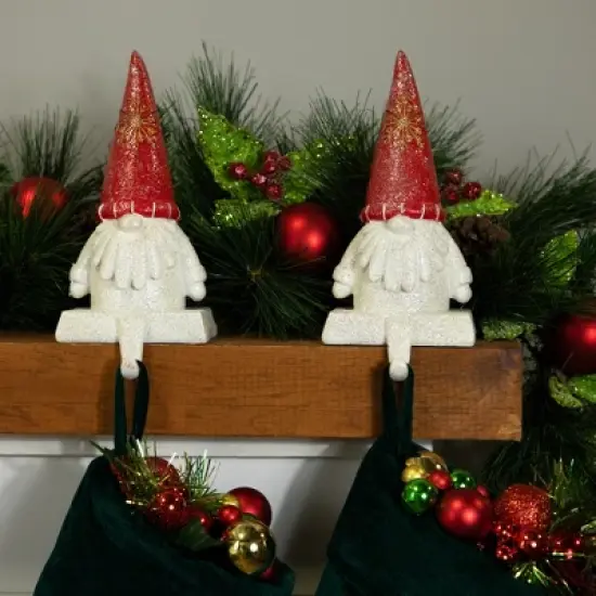 Northlight Glittered Gnome Christmas Stocking Holders - 8.25" - Set of 2 image {2}