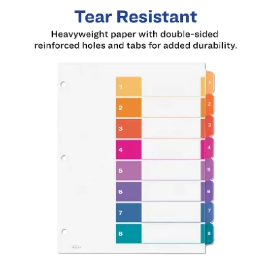 Avery Ready Index 8 Tab Binder Dividers, Customizable Table of Contents, Multicolor Tabs, 6 Sets (11186) image {4}