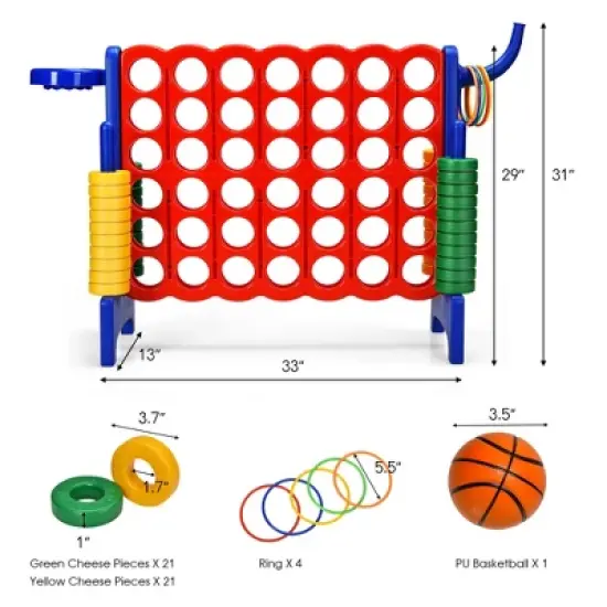 Costway 4-in-A Row Giant Game Set w/Basketball Hoop for Family image {5}