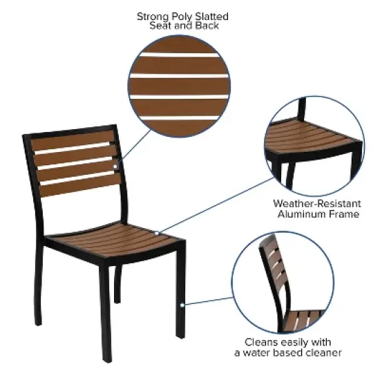 Flash Furniture Lark Outdoor Patio Bistro Dining Table Set with 4 Chairs and Faux Teak Poly Slats image {3}