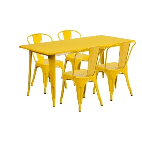 Emma and Oliver Commercial Grade Rectangular Metal Indoor-Outdoor Table Set with 4 Stack Chairs image {7}