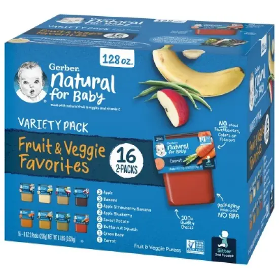 Gerber Sitter 2nd Foods 16pk Fruit & Veggie Baby Food Variety Pack - 128oz image {2}