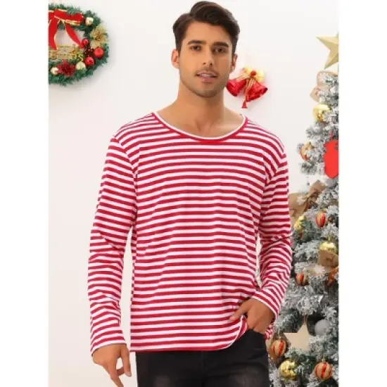 Lars Amadeus Men's Casual Basic Crew Neck Long Sleeves Pullover Striped T-Shirt image {1}