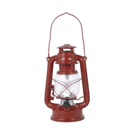 Indoor/Outdoor Metal/Glass Hurricane Lantern with Dimmable LED Lights Red - Alpine Corporation: Battery-Powered, All-Weather Design image {4}