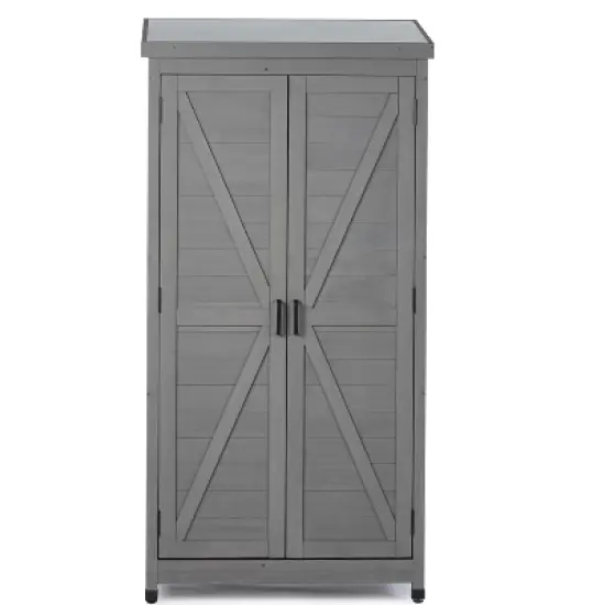 Outdoor Storage Cabinet and Metal Top,Garden Storage Shed,Outdoor 68 Inches Wood Tall Shed for Yard and Patio image {9}