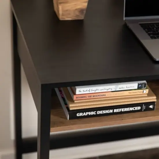 Oslo Contemporary Studio Workstation Desk with Drawer Black/Brown - Danya B. image {6}