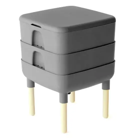 FCMP Outdoor The Essential Living Worm Composter 6 Gallon Resin Composting Bin System Indoor Modern Compost Storage w/2 Trays for Garden & Home image {6}