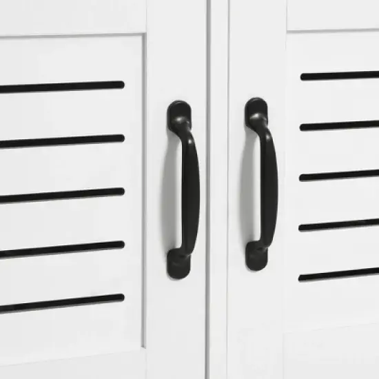 HOMCOM Modern Hall Tree, Entryway Coat Rack with Shoe Bench, 5 Hooks, Storage Shelf and Slatted Door Cabinet for Hallway, White image {4}