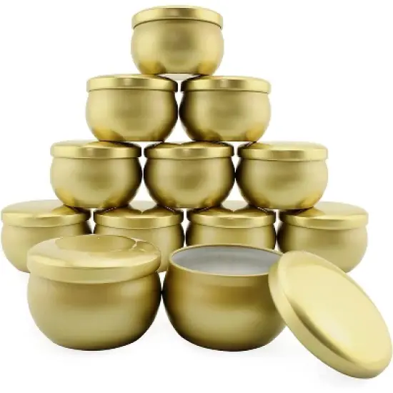 Darware Metallic Gold Candle Tins 12pk; European Style Containers for Storage, Parties, Weddings, Jewelry, Candy and Tea Stash image {5}