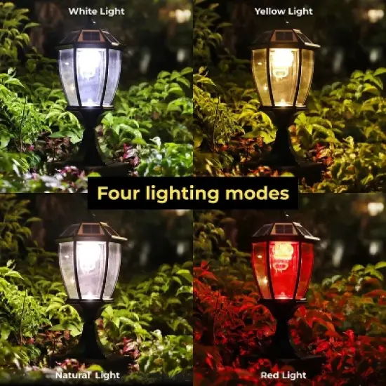 Techko Maid Solar Vintage Outdoor Pillar and Fence Post Light with Remote Black image {3}