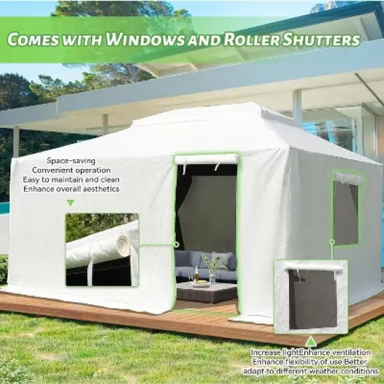 DOMETOUR 12'x14' Universal Gazebo Cover with Sidewalls & Mesh Windows, Waterproof All-Season Enclosure, White image {2}
