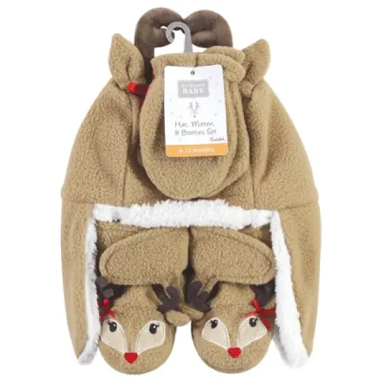 Hudson Baby Infant Girl Trapper Hat, Mitten and Bootie Set, Girl Reindeer image {1}