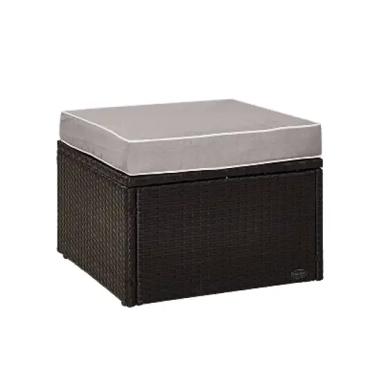 Palm Harbor Outdoor Wicker Ottoman - Gray - Crosley image {3}