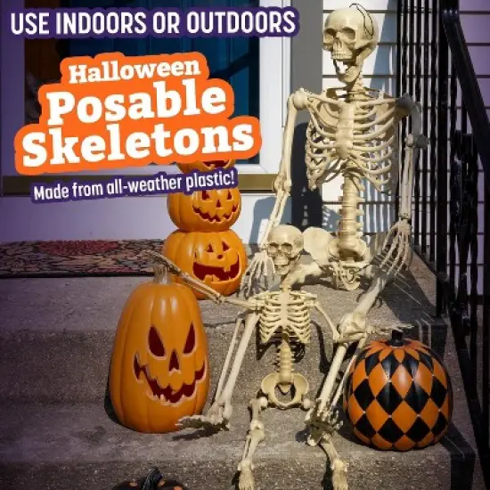 Life Size Human Skeleton Halloween Decoration Value 2 Pack- Adult 5' 4" & Child 2' - Articulated Movable Limbs, Weather Resistant Indoor/Outdoor image {3}