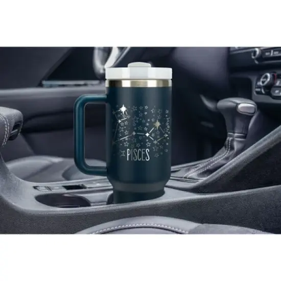 100 North Pisces Zodiac Astrology Star Sign Wrap-Around 40 Oz. Stainless Steel Water Bottle Coffee Mug, Spill & Leak Resistant, Travel Tumbler with image {4}