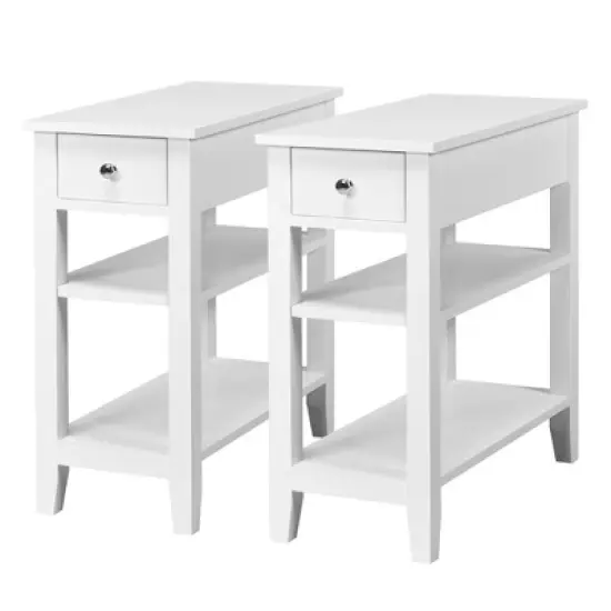Costway 3 Tier Nightstand Bedside Table Sofa Side End Table w/Double Shelves Drawer image {10}