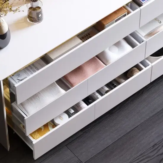 Famapy White Six Drawer Dressers Storage Cabinet Golden Inlaid Contemporary Style image {5}