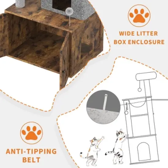 Cat Tree with Litter Box Enclosure, 2-in-1 Modern Cat Tower with Scratching Posts, Multiple Platform and Large Condo image {3}