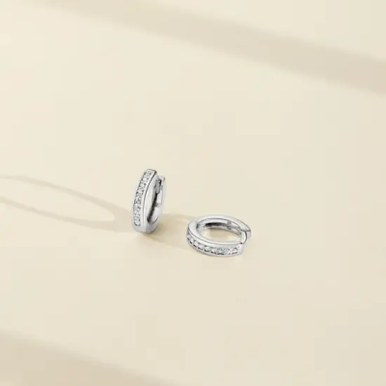 Girls' Clear CZ Huggie Hoops 14k Gold Earrings - In Season Jewelry image {3}