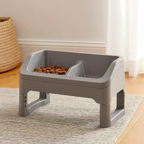 IRIS USA Adjustable Elevated Dog Bowls Removable Feeding Station, Gray image {1}