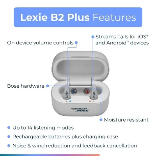 Lexie B2 Plus OTC Hearing Aids Powered by Bose - Rechargeable, Streaming, Self-fitting OTC Hearing Aids for Adults and Seniors (Light Gray) image {4}