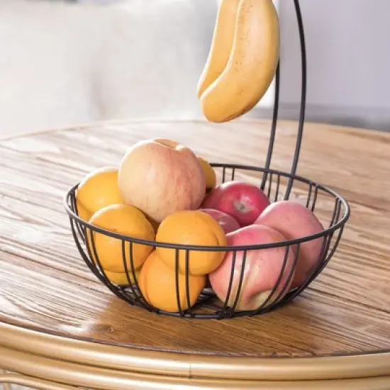 Basicwise Wire Metal Fruit Basket Holder with Banana Hanger image {3}