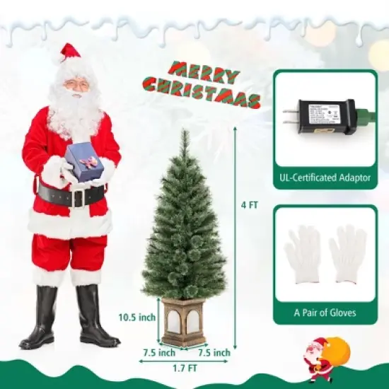 Costway 4 FT Pre-Lit Potted Christmas Tree Pine Needles 3 Dynamic Modes Remote Control image {3}