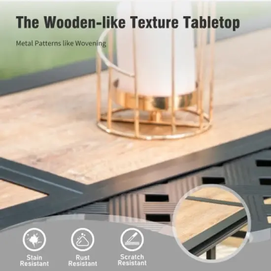 Captiva Designs 1Pc Outdoor Wood-look Rectangle Steel Frame Dining Table with Umbrella Hole image {11}