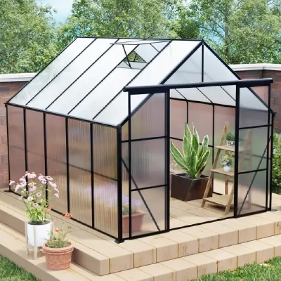 Outdoor 8x6 FT Greenhouse, Double Door Polycarbonate Greenhouse, Heavy Duty Greenhouse with Aluminum Frame and Roof Vent-Coolbibila image {8}
