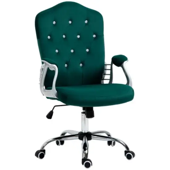 Vinsetto Home Office Chair, Velvet Computer Chair, Button Tufted Desk Chair with Swivel Wheels, Adjustable Height, and Tilt Function, Dark Green image {3}
