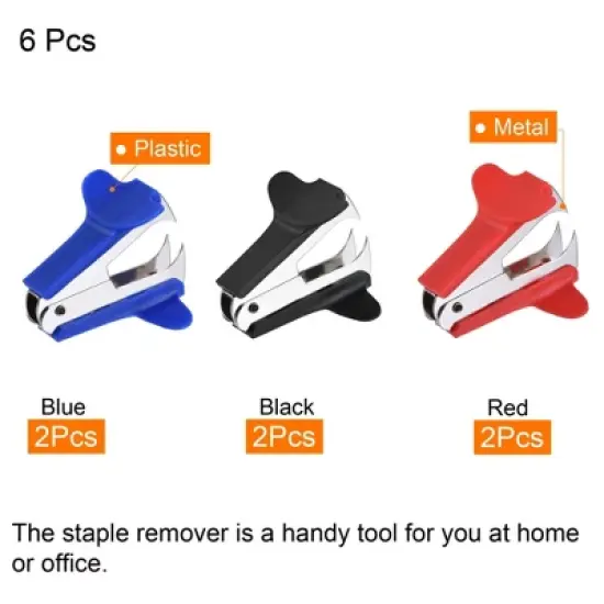 Unique Bargains Office Home Desktop Staple Remover Black Blue Red Pack of 6 image {2}